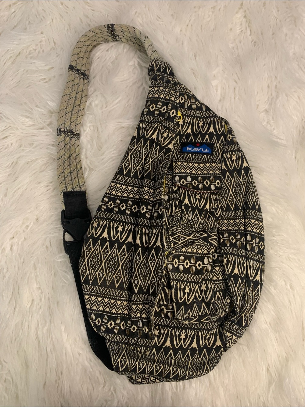 Kavu Black & Cream Patterned Crossbody Sling Bag